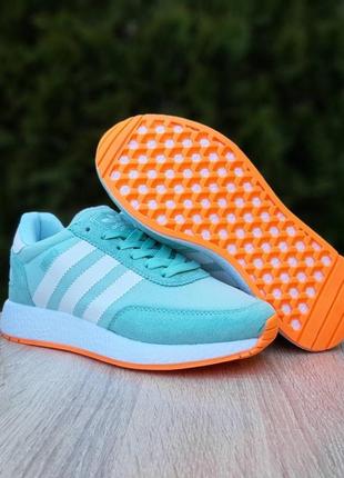 Жіночі кросівки | adidas iniki | бірюзові з білим | текстиль/замша, :365 фото