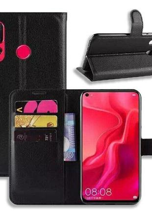 Чохол книжка з кишенями для карт на huawei p30 lite колір чорний