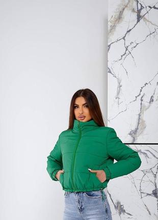 Куртка короткая однотонная женская весна-осень зеленый 42-48р8 фото