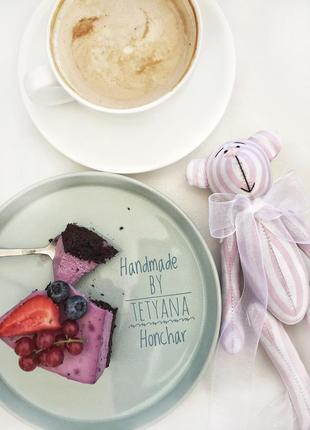 Супер красивий ніжний ведмедик тільда, рожевий в смужку мишко, ведмедик