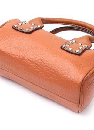 Женская сумка с металлическими акцентами на ручках из натуральной кожи vintage 22367 коричневая3 фото