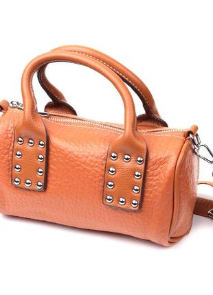 Женская сумка с металлическими акцентами на ручках из натуральной кожи vintage 22367 коричневая2 фото