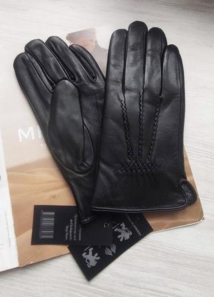 Шкіряні чоловічі рукавички румунія, підкладка махра black2 фото