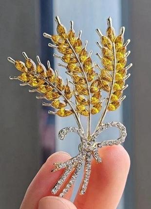 Патріотична брошка колоски пшениці з кристалами 🌾🌾🌾