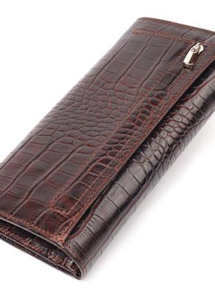 Місткий гаманець для жінок із натуральної фактурної шкіри з тисненням під крокодила canpellini 21608 коричневий2 фото