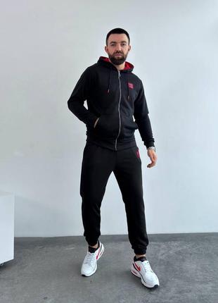 Спортивный костюм мужской черный с красным весенним3 фото