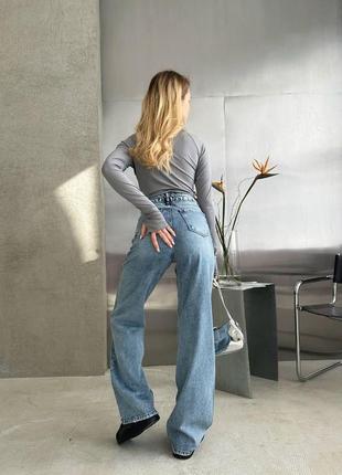 Жіночі брюки штани джинси палаццо 0028 широкі кльош труби блакитні (25, 26, 27, 28, 29 розміри) туреччина4 фото