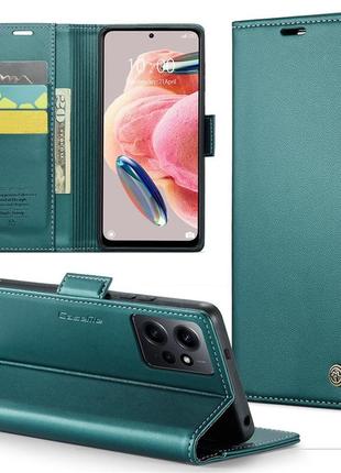 Кожаный чехол-книжка retro case для xiaomi redmi 12 цвет зелёный