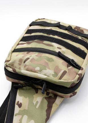 Тактическая сумка-слинг мультикам с кобурой на липучке однолямочная через плечо, нагрудная сумка-кобура топ