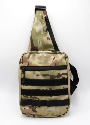 Тактична сумка-слінг мультикам із кобурою на липучці однолямкова через плече, нагрудна...