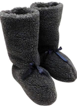 Чуни сапожки высокие женские из шерсти мериносовой овчины серые однотонные