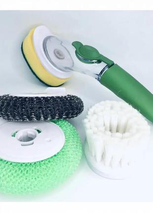 Щітка для миття посуду rise-up automatic liquid cleaning brush із дозатором та насадками багатофункціональна8 фото