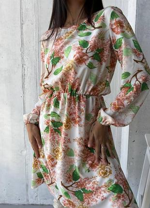 Легка літня сукня жіноча біла в квіточку коротка коктейльна сукня з рукавом вільна сукня на літо 42-46 48-52 розмір2 фото