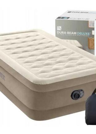 Надувная кровать одноместная intex 99x191x46см deluxe 64426 бежевая, ultra plush, со встроенным насосом