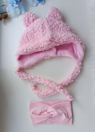 Шапка завязками для новорожденных плюшевая шапка тедди с ушками