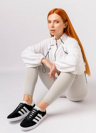 Женские кроссовки adidas originals gazelle black white адидас газели замшевые4 фото