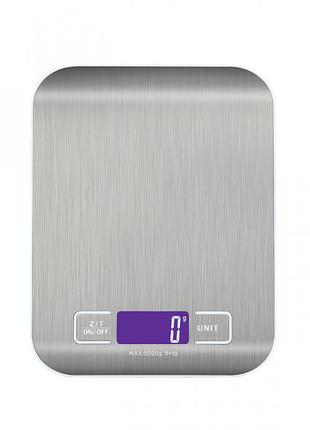 Весы кухонные электронные sf-2012 до 5 кг с плоской платформой на батарейках, серебро