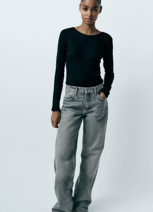 Джинсы эффект потертости zara wide leg mid rise средняя посадка широкие ровные прямые палаццо1 фото