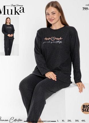 Пижама утепленная женская, туреченица, большие размеры l xl 2xl 3xl 4xl 5xl1 фото