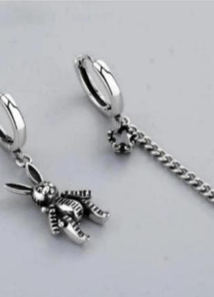 Серьги серебро silver original асиммерия цепочка