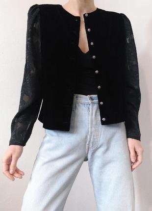 Чорний жакет велюровий піджак з об'ємними рукавами чорний блейзер вінтаж піджак чорний жакет велюр4 фото