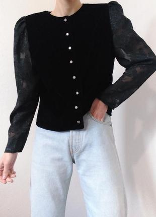 Чорний жакет велюровий піджак з об'ємними рукавами чорний блейзер вінтаж піджак чорний жакет велюр8 фото