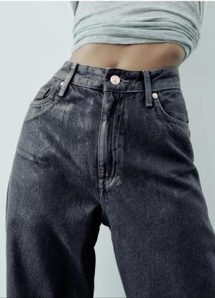 Широкие джинсы zara металлик night blue, размер 44,новие6 фото