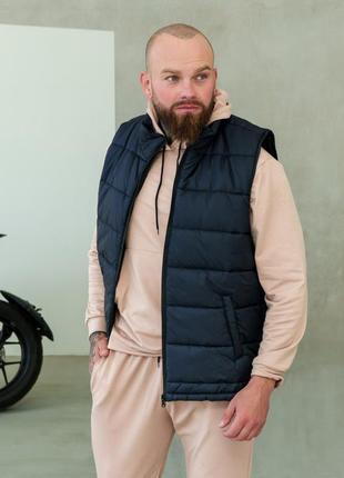 Дутая мужская жилетка жилет безрукавка без капюшона,