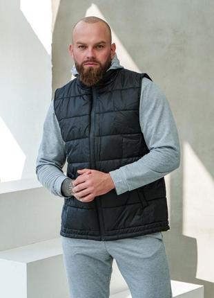 Дутая мужская жилетка жилет безрукавка без капюшона,