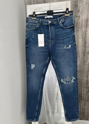 Завужені джинси рвані джинси zara сині джинси з потертостями скіни рвані