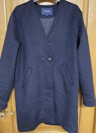 Шикарное стильное полушерстяное пальто без лацканов полный 46 р