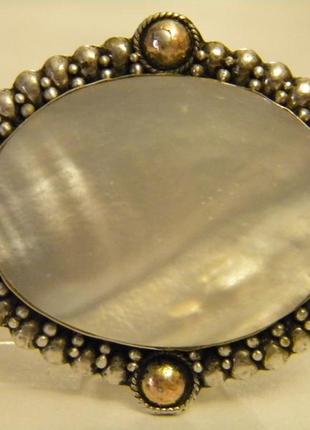 Старинная шикарная брошь серебро 925 проба перламутр №1748