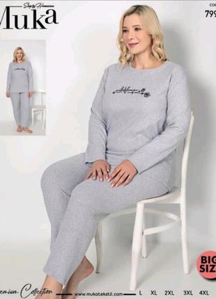 Пижама теплый хлопок женский, туречки, большие размеры l xl 2xl 3xl 4xl 5xl