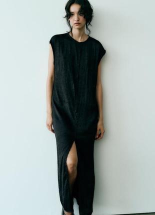 Платье zara жатка черная легкая макси s с потертостями3 фото