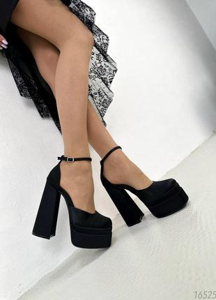 Шикарные женские туфли на каблуке, сатин, черные, 36-37-38-39-40