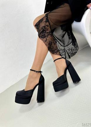 Шикарные женские туфли на каблуке, сатин, черные, 36-37-38-39-407 фото