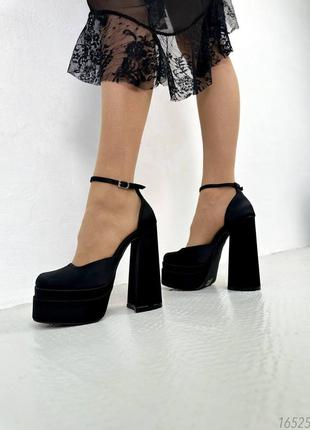 Шикарные женские туфли на каблуке, сатин, черные, 36-37-38-39-402 фото