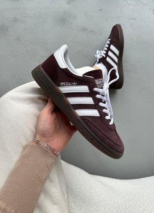 Женские кроссовки adidas spezial brown white адидас коричневого с белым цветами2 фото