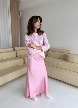 Сатиновая юбка длинная длина макси розовая4 фото