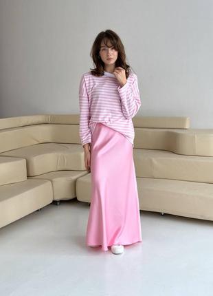 Сатиновая юбка длинная длина макси розовая1 фото