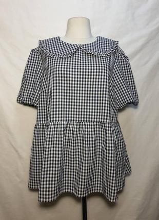 Женская хлопковая блуза,  натуральная летняя блузка в клетку