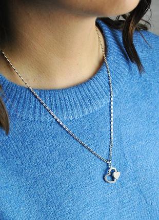 Кулон два сердца на цепочке медицинская сталь родий2 фото