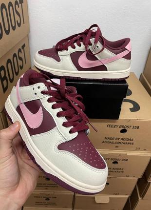 Nike sb dunk cherry beige жіночі брендові кросівки натуральна шкіра демі весна осінь беж бордові кроссовки натуральная кожа бежевые бордовые6 фото