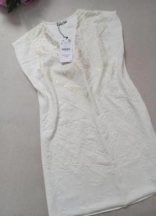 Zara платье мини прямого кроя с золотистым напылением с v-образным вырезом4 фото