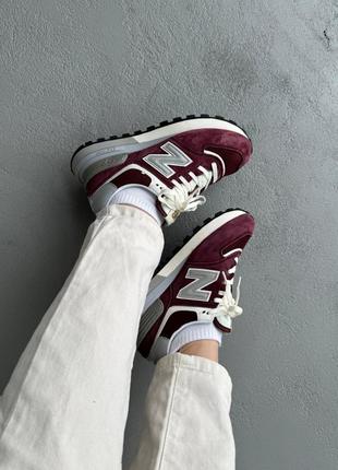 Женские кроссовки new balance 574 legacy bordo beigeнтер беланс бордового с бежевым цветами4 фото