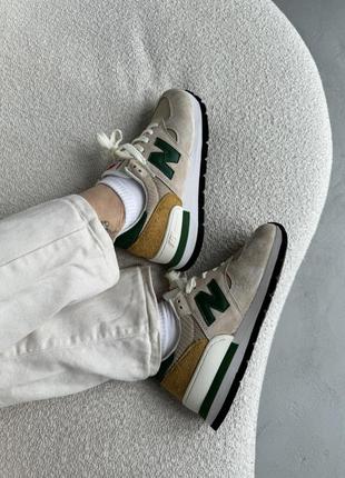 Женские кроссовки new balance 574 beige green консульт бежевого беланса с зелеными цветами