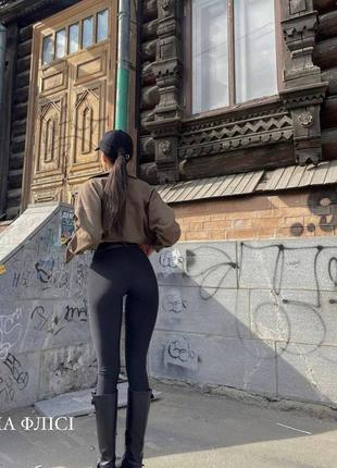 Базовые леггинсы высокой посадки черные с10006 плотный микродайвинг на тонком флисе  леггинсы высоко6 фото