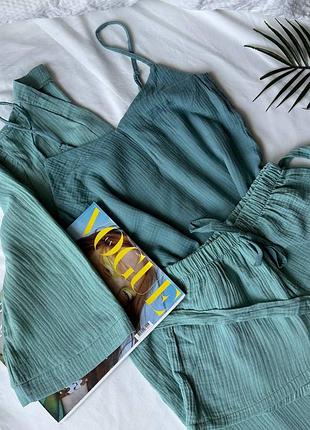 Женская муслиновая пижамка майка / шорты/ накидка