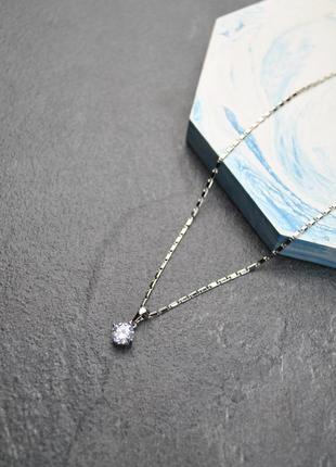 Кулон цирконій 7 мм на ланцюжку медична сталь родій