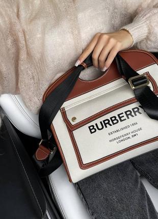 Женская сумка burberry бежевая с коричневым на подарок10 фото